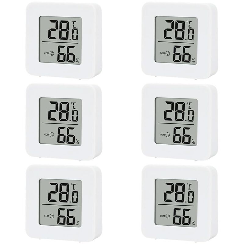 Mini-Hygrometer-Thermometer, 6er-Pack, Innenthermometer, Mini-Hygrometer, Mini-LCD-Thermometer, Temperaturmessung in Innenräumen für Zuhause, Lager,