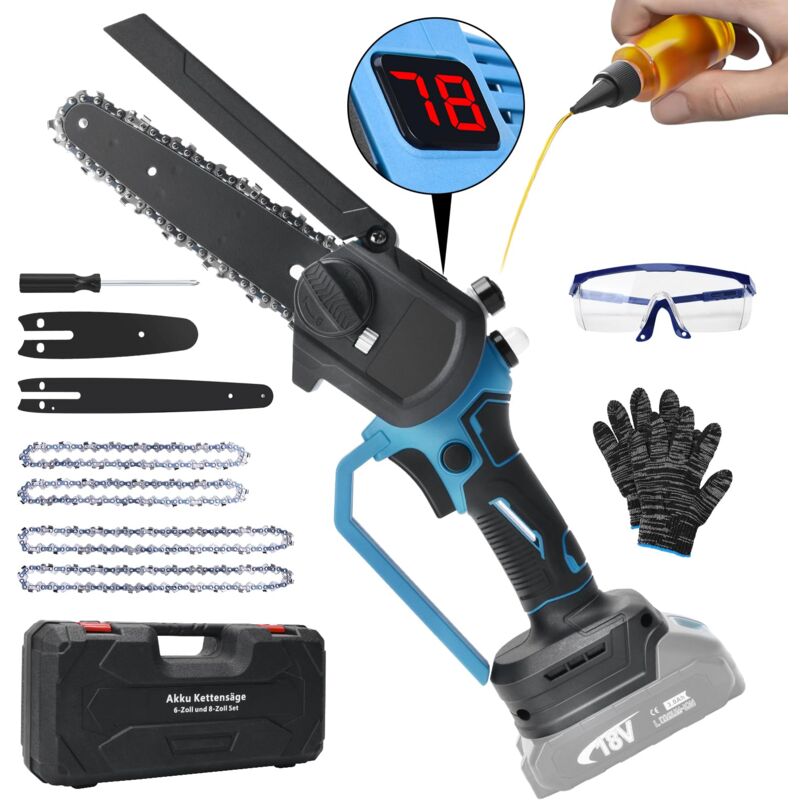 Mini Kettensäge 8 Zoll and 6 Zoll, Bürstenloser Motor Akku Kettensäge Kompatibel mit Makita 18V Akku, Handkettensäge mit Gehärtete Legierungsketten