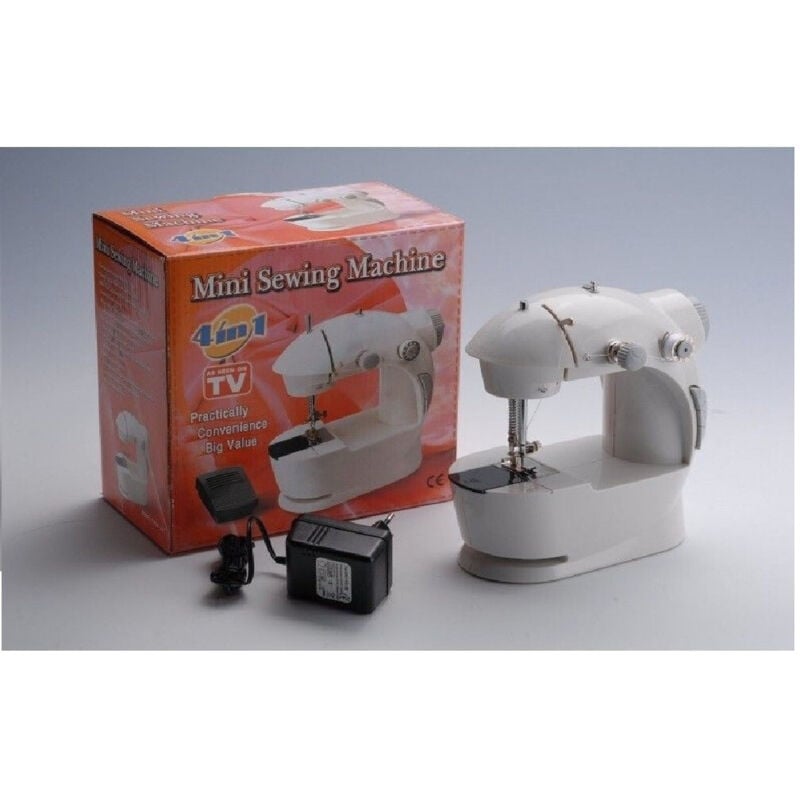 Trade Shop - 4-in-1 tragbare Mini-Nähmaschine für unterwegs mit Nadelpedal -