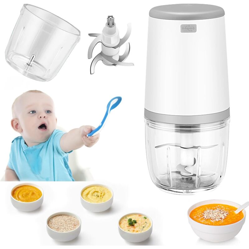 Ersandy - Mini-Mixer für Babys, Mini-Küchenmaschine, 300-ml-Babymixer, Mini-Elektrozerkleinerer, Mini-Küchenmaschine mit USB-Aufladung, elektrischer