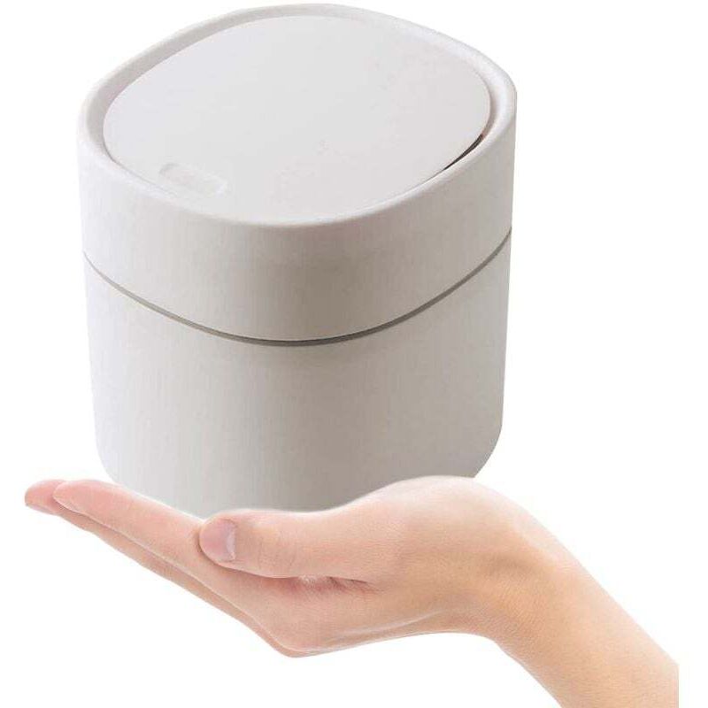 Mini-Mülleimer mit Deckel, 2 Liter, kleiner Mülleimer für Büro, Schminktisch, Nachttisch usw. Polypropylen (Weiß, 13 x 13 x 14 cm)