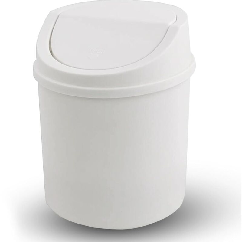 Mini-Mülleimer mit Deckel, Tisch-Mülleimer, kleiner Kunststoff-Mülleimer, weiß