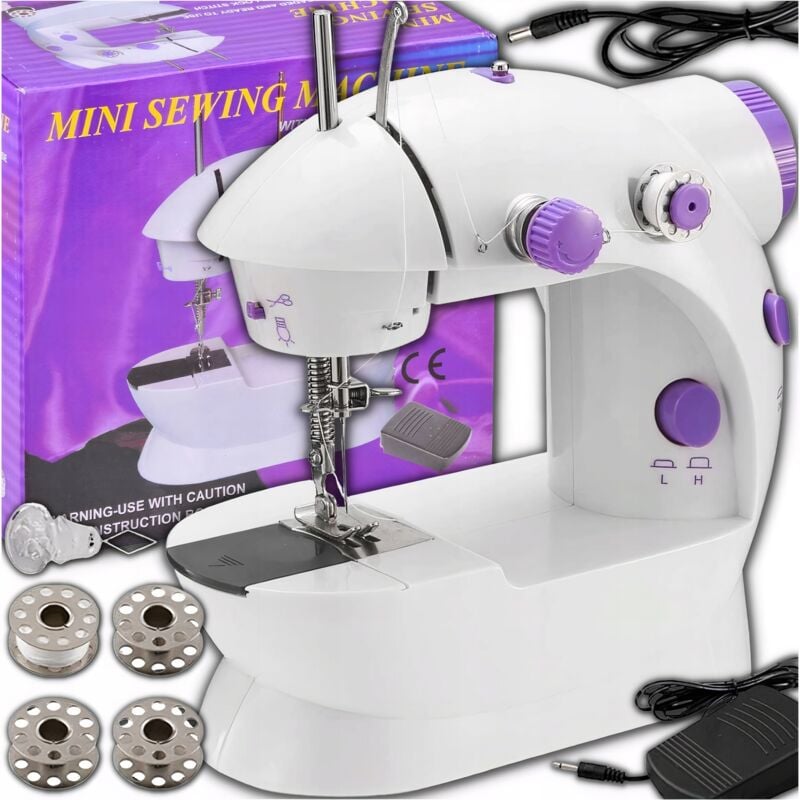 Mini-Nähmaschine, LED-Hintergrundbeleuchtung, tragbar, 2 Modi + Zubehör