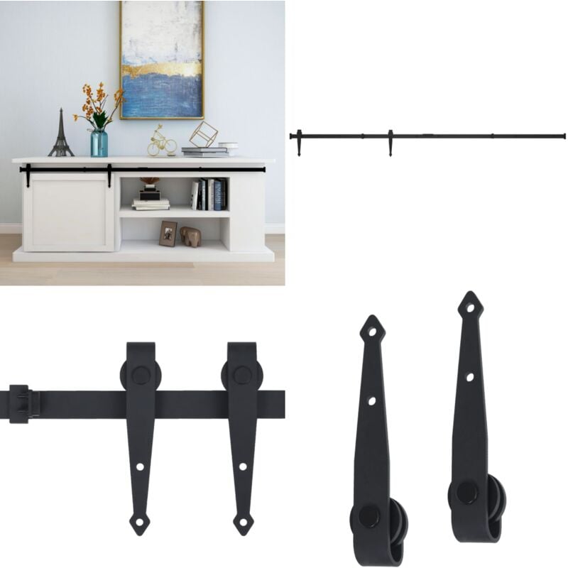 Mini Schiebetürbeschlag Set für Schranktüren Carbonstahl 183 cm - Schiebetürbeschlag Möbel - Schiebetürbeschläge Möbel - Home & Living - Schwarz