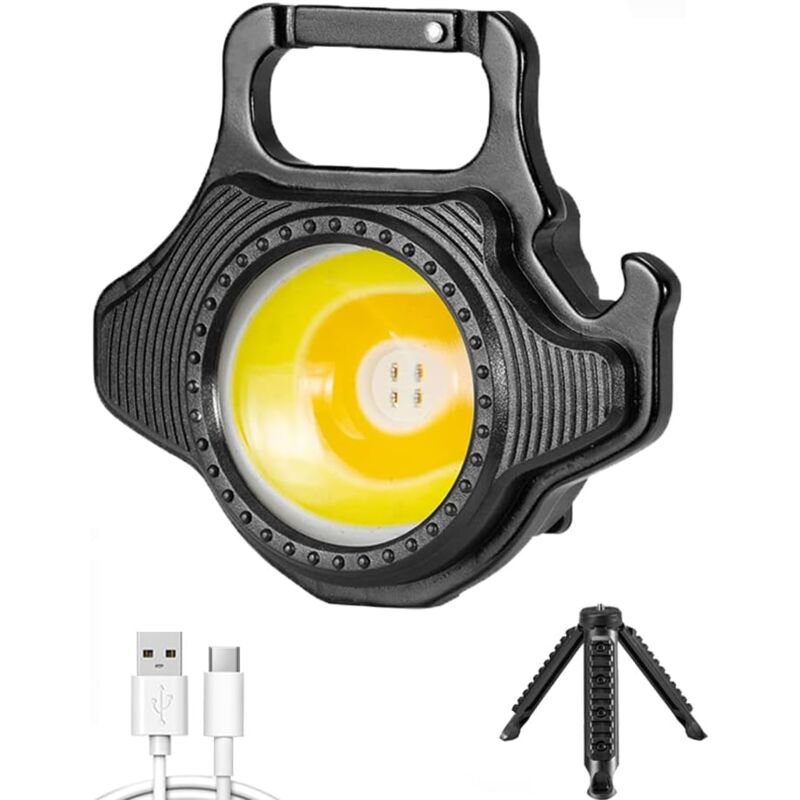 Aougo - Mini-Taschenlampe, 500 Lumen, 7 Beleuchtungsmodi, usb wiederaufladbar, tragbar, LED-Arbeitsleuchte, faltbarer Ständer, Flaschenöffner,