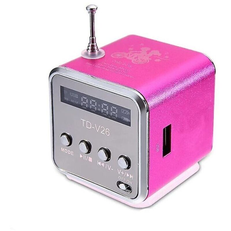 Mini TD-V26 Digital-FM-Radio-Lautsprecher, tragbarer FM-Empfänger mit LCD-Stereo-Lautsprecher, unterstützt Micro-TF-Karte, A2, Pink