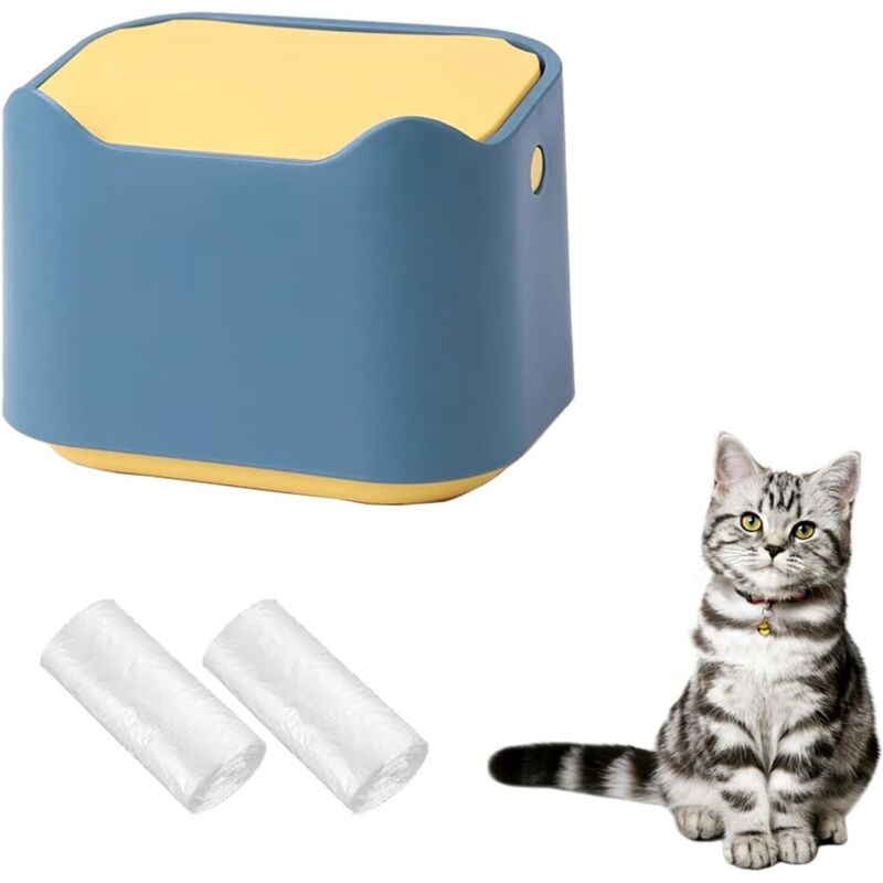 Mini-Tisch-Katzenstreu-Mülleimer mit Druckverschlussdeckel, Haustier-Abfallbehälter, inklusive 60 Ersatzbeuteln (Blau)