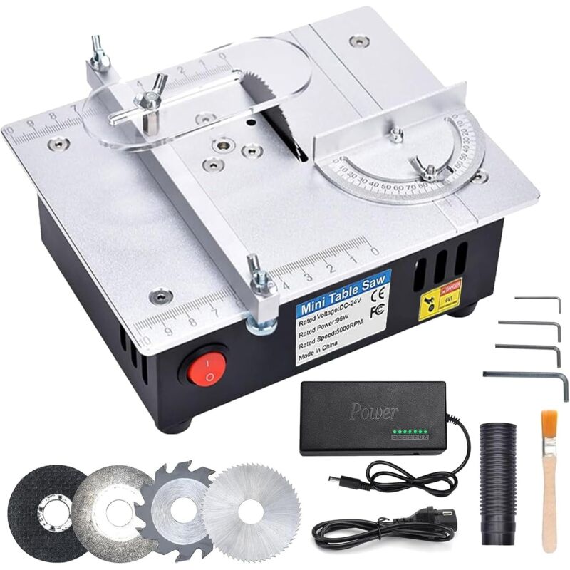Mini-Tischkreissäge mit 4 Sägeblättern, 7-fach verstellbare Stromversorgung, Präzisions-Tischkreissäge, 96 W tragbare Tischkreissägen, 0,1–15 mm