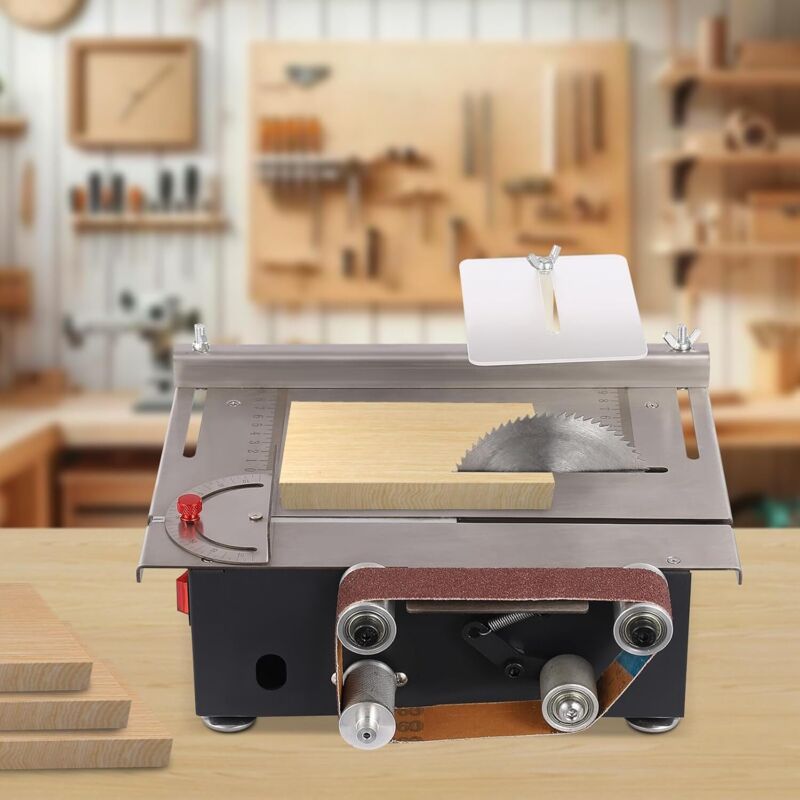 Mini Tischkreissäge Tischsäge DIY Schneidemaschine mit Schleifband und 200W Motor für Holzschneiden Metall Schneiden und Heimwerker Anwendungen 33mm