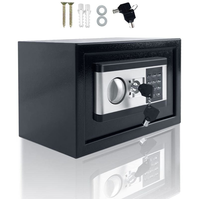 Mini Tresor für Zuhause 12L Tresor Feuerfest Wasserdicht Elektro Safe mit Innenbeleuchtung & Batteriebox & Sicherheitsschlüssel Schwarz+Silber Naizy