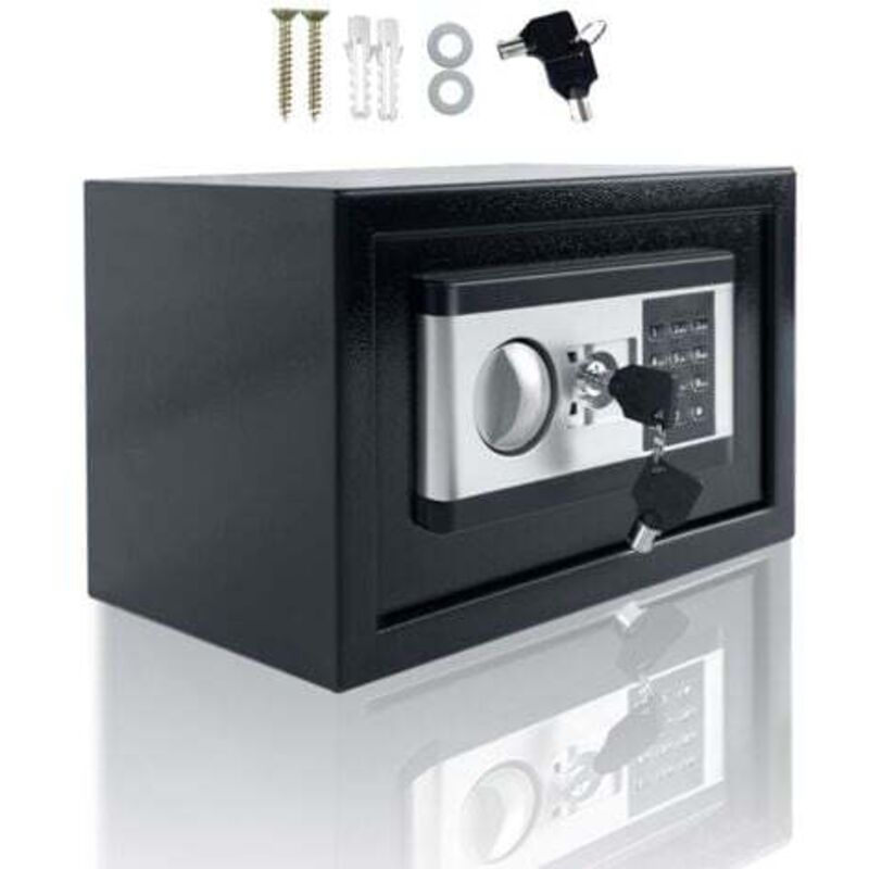 Mini Tresor für Zuhause 34L Tresor Feuerfest Wasserdicht Elektro Safe mit Innenbeleuchtung & Batteriebox & Sicherheitsschlüssel Schwarz+Silber Naizy
