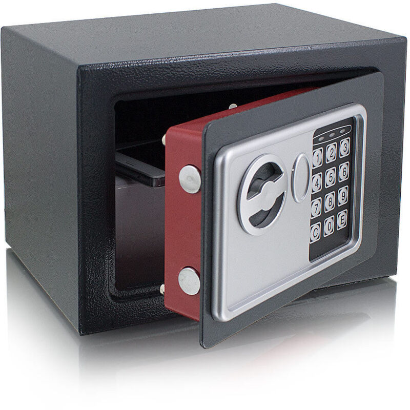 Bituxx - Mini Tresor Zahlenschloss elektronisch Minisafe Wandtresor Wandsafe Grau Tresor Maße(B/H/T): 230mm x 170mm x 170mm Türstärke: 3 mm