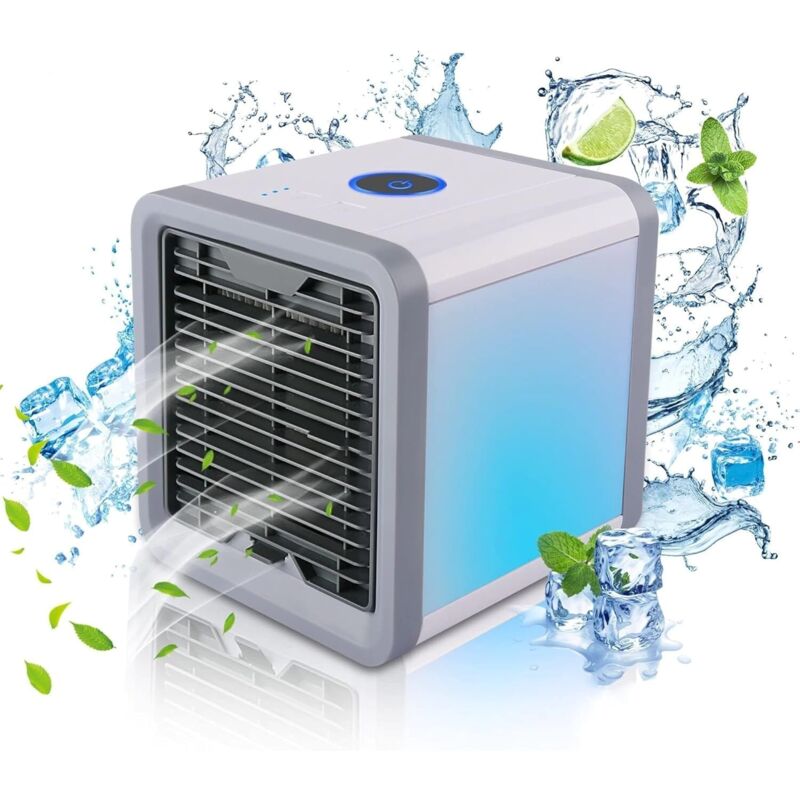Ersandy - Mini-USB-wiederaufladbare tragbare Klimaanlage – USB-Ventilator mit Wassertank – 7-Farben-LED, Lufterfrischer – mobile Klimaanlage –