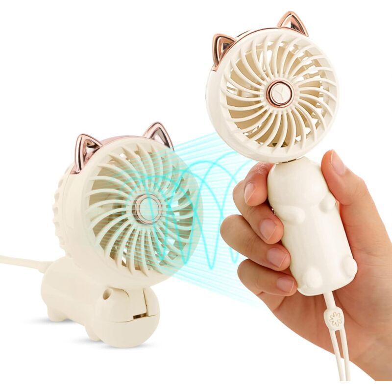 Mini-Ventilator mit Akku und 3 Geschwindigkeitsstufen, niedlicher kleiner elektrischer Ventilator für Mädchen/Frauen/Kinder im Freien, faltbarer