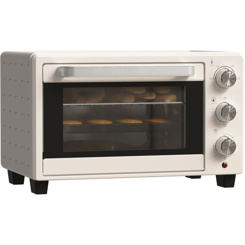 Minibackofen, 21 L Toasterofen mit 1 Drahtgestell und 1 Backblech, 3 Kochmodi, 100 °C-230 °C, Edelstahl, Glas, Cremeweiß
