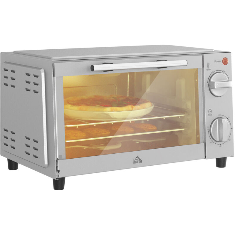 Minibackofen, 9 L Mini-Ofen mit Backblech, Grillrost, mit einstellbarer Temperatur und Garzeit, Edelstahl, Silber
