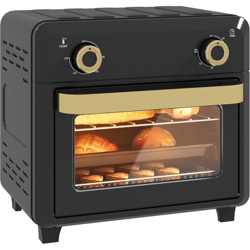 Minibackofen mit Umluft, Heißluftfritteuse, Timer, Innenbeleuchtung, 10L, Schwarz