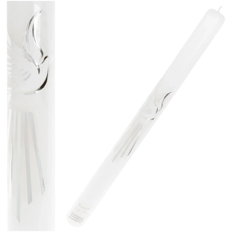 Minimalistische silberne Taufkerze mit der Aufschrift „Andenken an die Heilige Taufe“