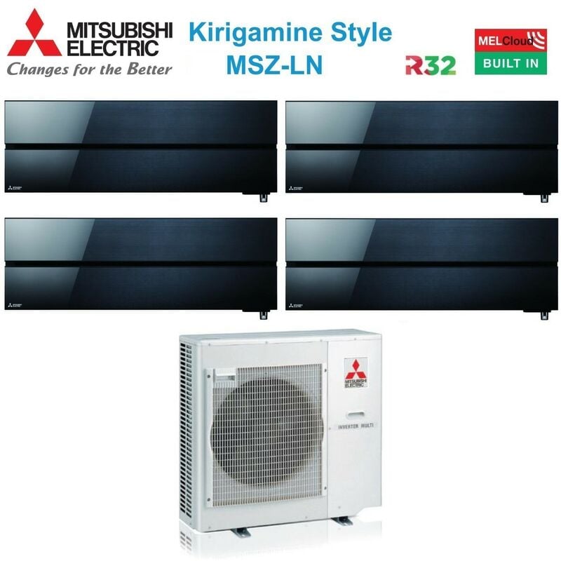 Quadri Split Inverter Klimagerät Serie Kirigamine Style msz-ln 9+9+12+12 mit MXZ-4F80VF Onyx Schwarz R-32 Wi-Fi Integriert Farbe Schwarz