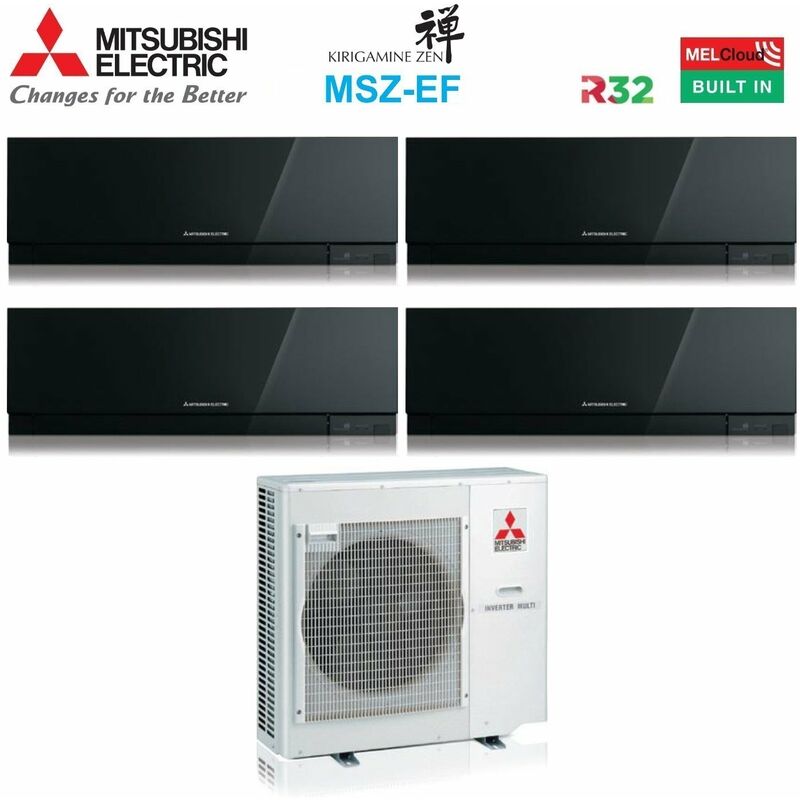 Quadri Split Inverter Klimageräte Serie kirigamine zen black msz-ef 7+7+9+12 mit MXZ-4F80VF R-32 Wi-Fi Integrated Farbe Schwarz 7000+7000+9000+12000