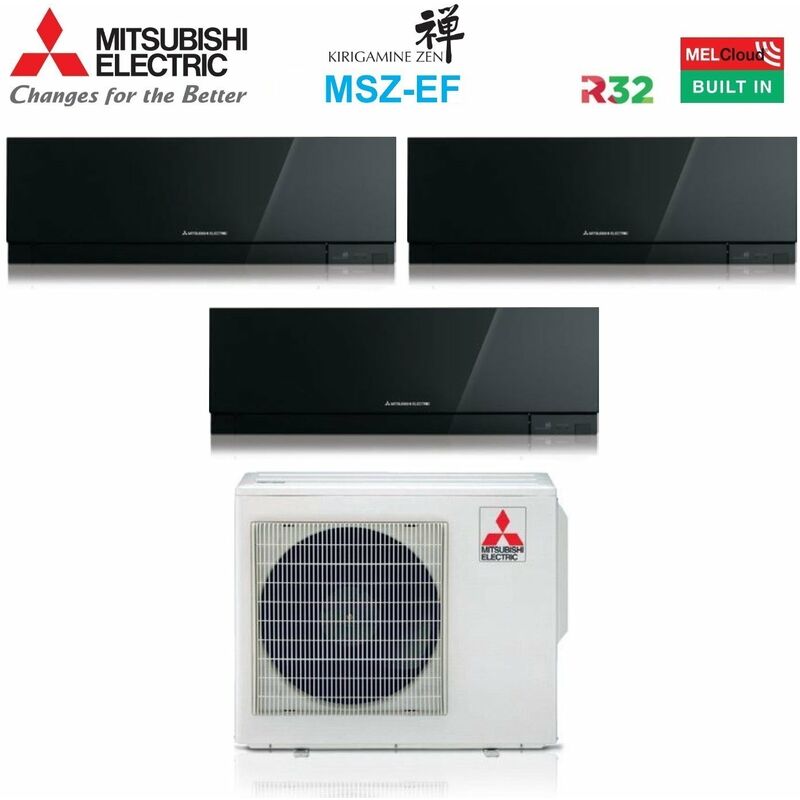 Trial Split Inverter Klimagerät Serie kirigamine zen black msz-ef 12+12+15 mit MXZ-3F68VF R-32 Wi-Fi Integrated Farbe Schwarz 12000+12000+15000