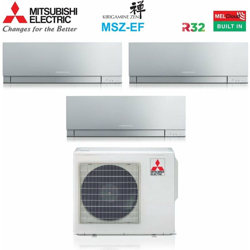 Trial Split Inverter Klimagerät Serie kirigamine zen silver msz-ef 7+7+7 mit MXZ-3F54VF R-32 Wi-Fi Integrated Farbe Silber 7000+7000 - Mitsubishi