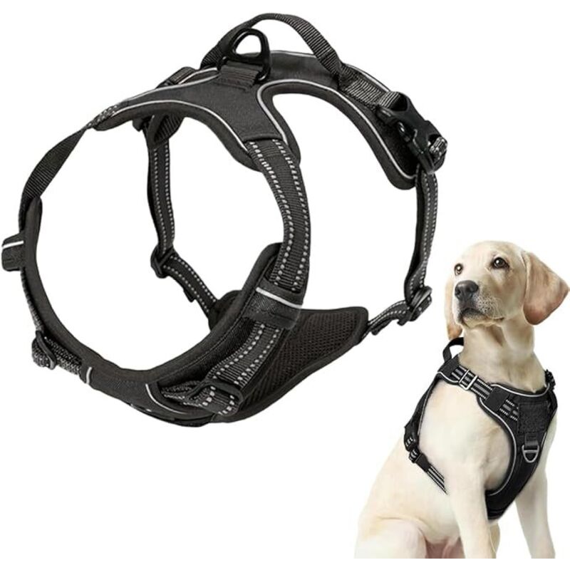Mittelgroßes Hundegeschirr, Anti-Zug-Hundegeschirr, leicht anzulegen, mit Griff, reflektierendes Hundegeschirr