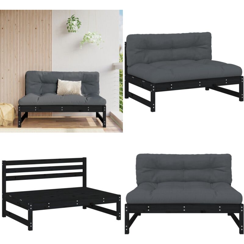 Mittelsofa Schwarz 120x80 cm Massivholz Kiefer - Gartensofa - Outdoor-Sofa - Lounge Möbel - Gartenlounge - Rattan Sofa - Home & Living