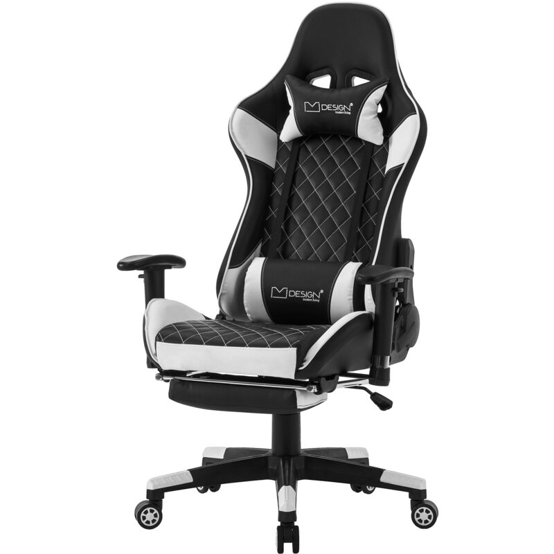 ML-Design Gamingstuhl mit Fußstütze, Schwarz/Weiß, aus Kunstleder, ergonomisch