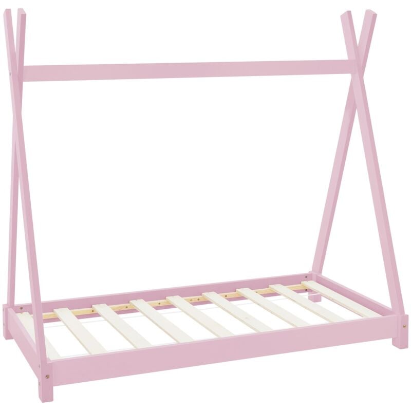 Ml-design - Kinderbett Tipi 70x140 cm mit Lattenrost, Rosa, aus massivem Kiefernholz, Indianer Bett, Hausbett für Mädchen, Bodenbett Kinderhaus