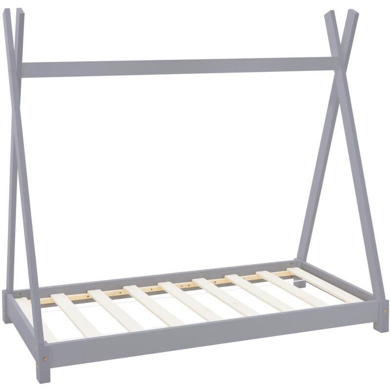 Ml-design - Kinderbett Tipi 80x160 cm mit Lattenrost, Hellgrau, aus Kiefernholz, Indianer Bett, Hausbett für Mädchen und Jungen, Bodenbett Kinderhaus