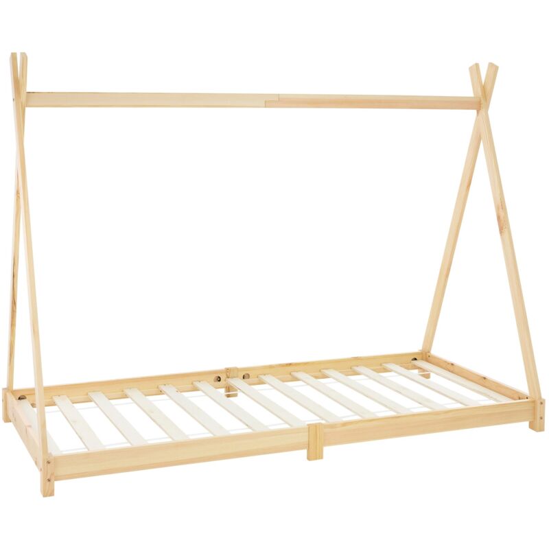 Ml-design - Kinderbett Tipi 90 x 200 cm mit Lattenrost, Natur, aus Kiefernholz, Indianer Bett, Hausbett für Mädchen und Jungen, Bodenbett Kinderhaus