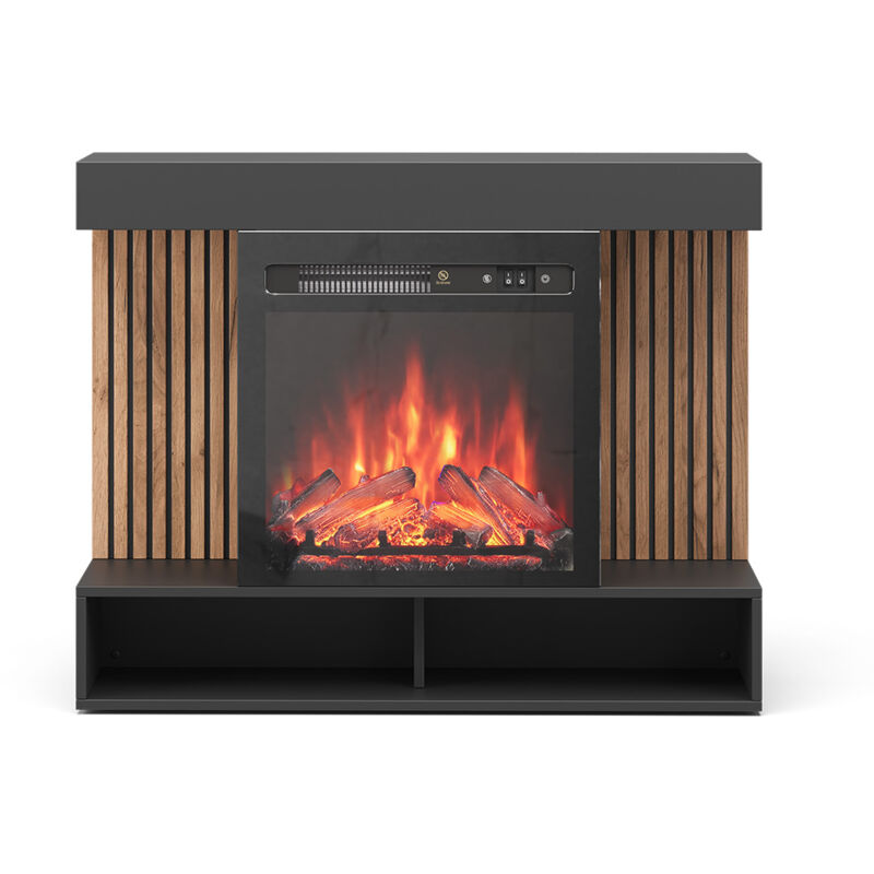 Elektrokamin Lynea, Schwarz, 100 cm mit realistischem Flammeneffekt und Heizung 1800W, Vicco