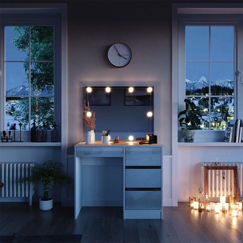 Schminktisch Sherry, Weiß, 90 cm mit LED Beleuchtung, Vicco