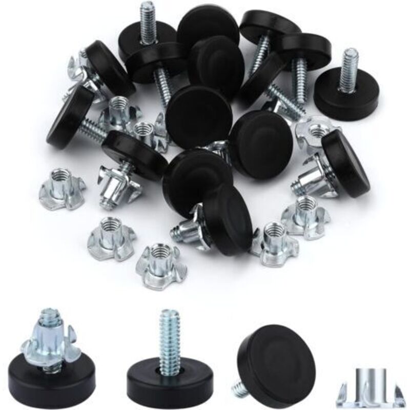 Möbel Nivellierfüße OD 1/4 Zoll Gewinde, verstellbarer Möbel Nivellierer mit T-Mutter, Schraubfüße für Möbel, Schränke, Sofas, Tische, Stühle. (16