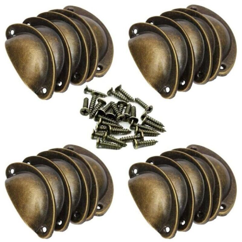 Möbelgriff – 20 Vintage-Muschelgriffe für Schubladen, Schränke und Küchenmöbel, gebogener Retro-Türknauf aus Eisen, 8,2 cm x 3,5 cm, Antikmessing