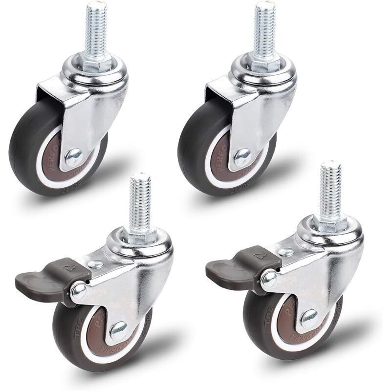 Möbelrollen, 2 Lenkrollen mit Bremsen + 2 Lenkrollen ohne Bremsen, Universal-Möbelrollen M10x25mm, Tragfähigkeit 40 kg pro Rolle