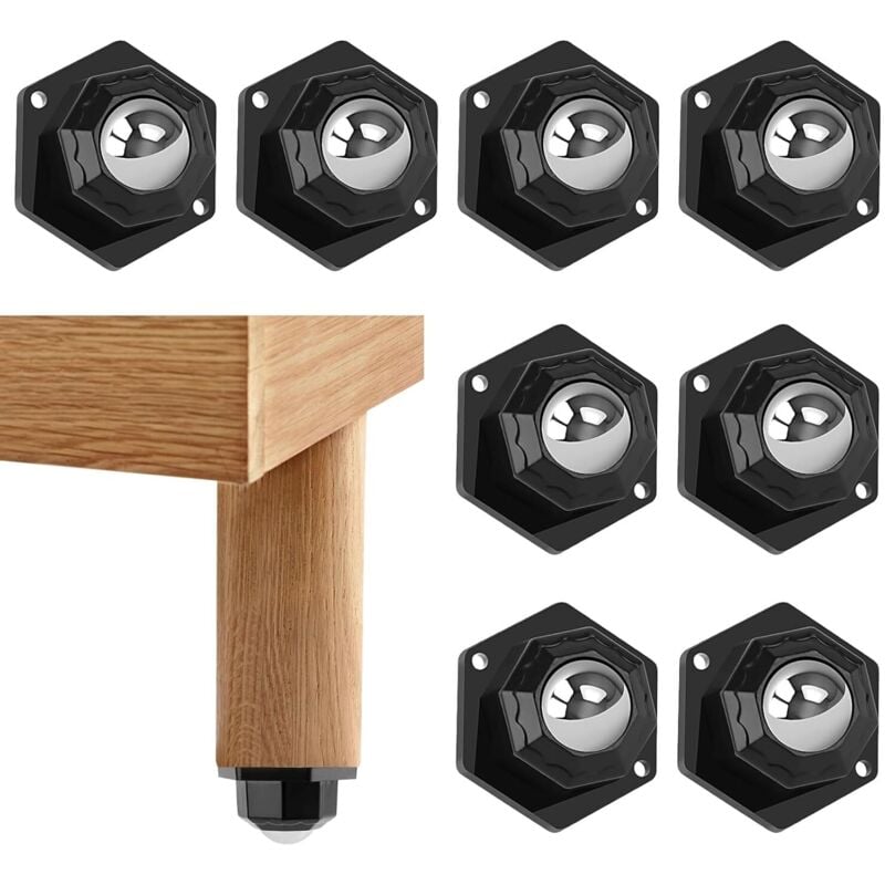 Möbelrollen, 8 Stück Mini-Lenkrollen, Schwerlast 200 kg, 360° drehbare Lenkrollen für schwere Möbel, kleine Lenkrollen für Möbel und Waren (schwarz)