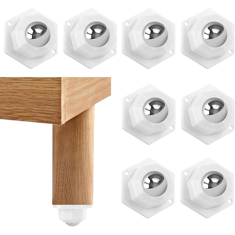 Möbelrollen, 8 Stück Mini-Lenkrollen, Schwerlast 200 kg, 360° drehbare Lenkrollen für schwere Möbel, kleine Lenkrollen für Möbel und Waren (weiß)