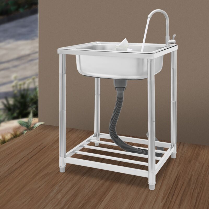 Mobile Spüle Edelstahl Spültisch 45x40x22cm Mobile Waschbecken für den Außenbereich, Multifunktions Waschtisch mit Wasserhahn, Freistehende