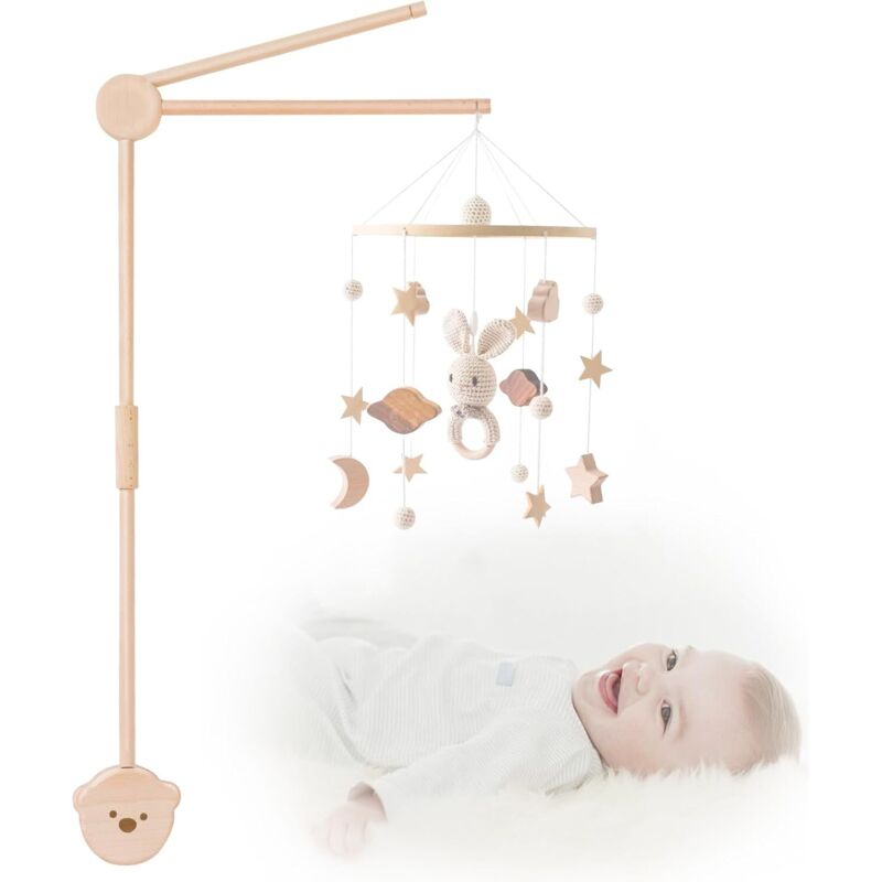 Mobile-Ständer aus Holz, drehbarer Mobile-Arm, bärenförmiger Sockel, geeignet für Kinderbetten und Wickeltische, mit aufhängbarem Windspiel