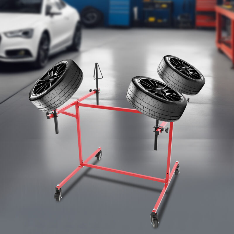 Mobile Unterlage zum Lackieren von 4 Felgen Unterlage zum Lackieren von Felgen Ständerunterlage Lackierunterlage für Autoreparaturen Rot
