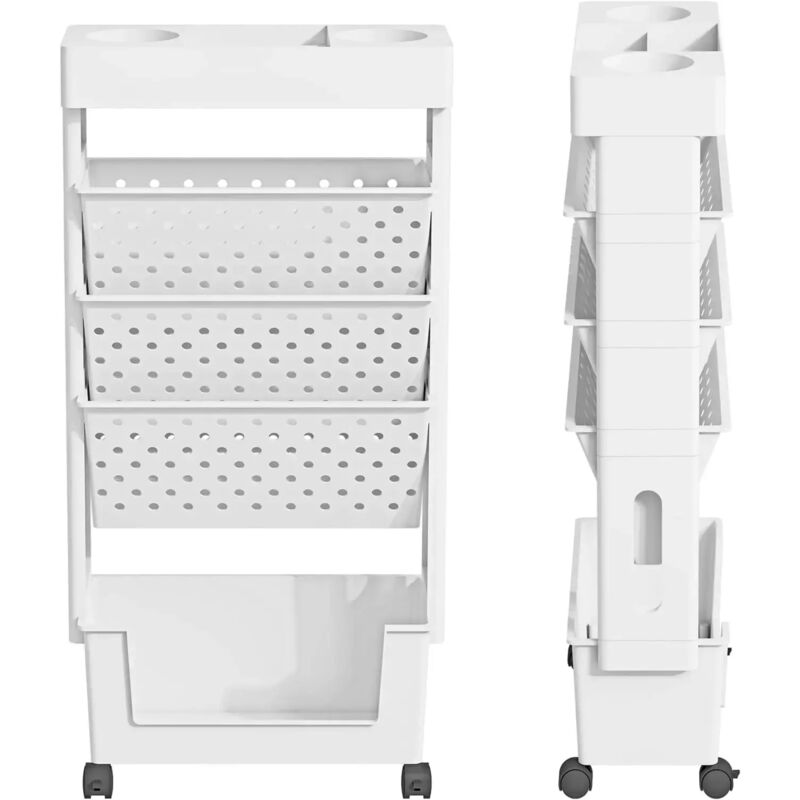 Mobiles Bücherregal mit 5 Ebenen und Rädern, Bücherregal, für Wohnzimmer, Schlafzimmer, Büro, Weiß