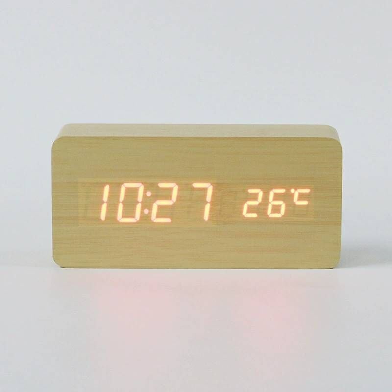 Mode holz uhr elektronische uhr led datum temperatur display elektronische wecker hause dekoration uhr Wang Lan