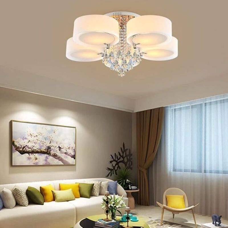 Modern Kristall Kronleuchter, 5-flammig Kristall Deckenleuchte, Deckenlampe Hängend Wohnzimmer, Glas Pendelleuchte LED Hngeleuchte Kronleuchter RGB