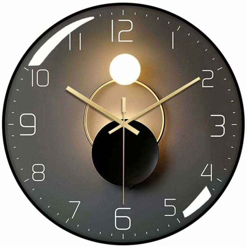 Moderne, geräuschlose Wanduhr, runde digitale Quarz-Wanduhr mit 30 cm Durchmesser (Schwarz)