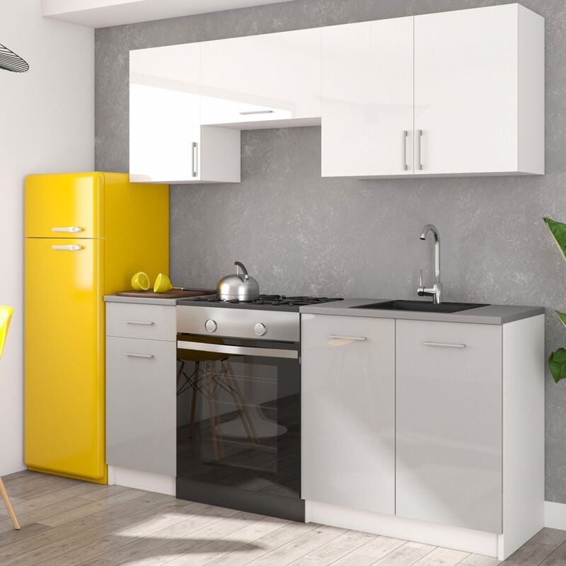 Moderne Küchenzeile LECO 180 cm in grau Hochglanz / weiß Hochglanz – funktionales Design für jede Küche