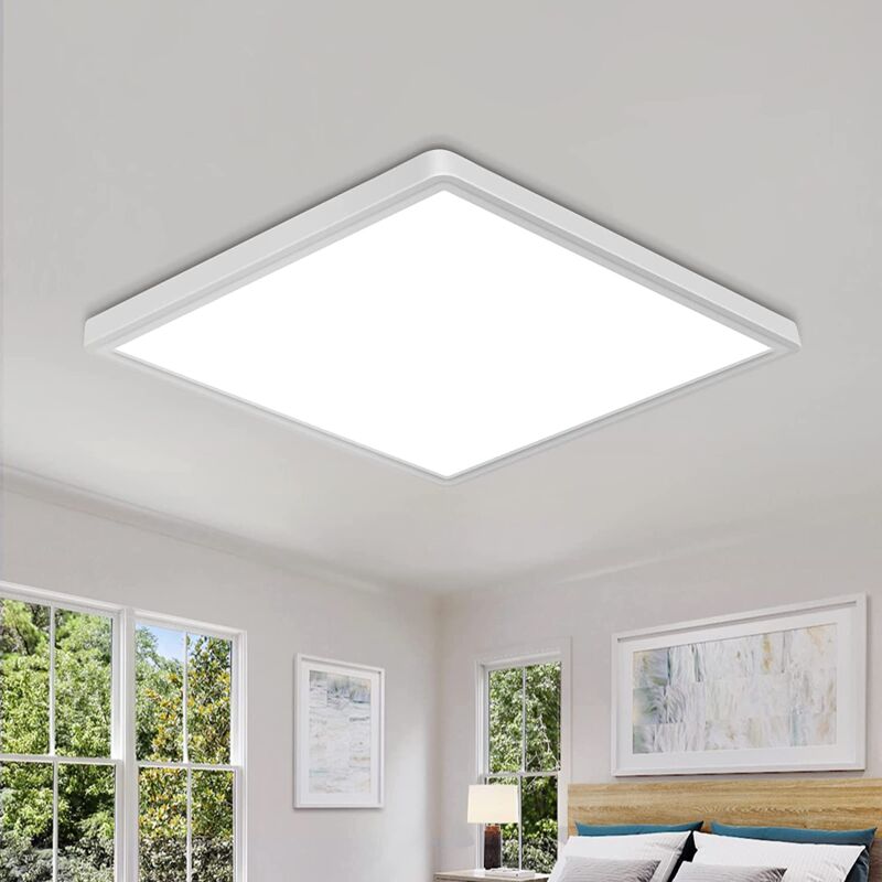 GOECO Moderne LED-Deckenleuchte, 24 W, 2700 lm, quadratische Deckenleuchte 30 x 2,5 cm, IP45 wasserdichte Badezimmer-Deckenleuchte, Kaltweiß 6500 K,
