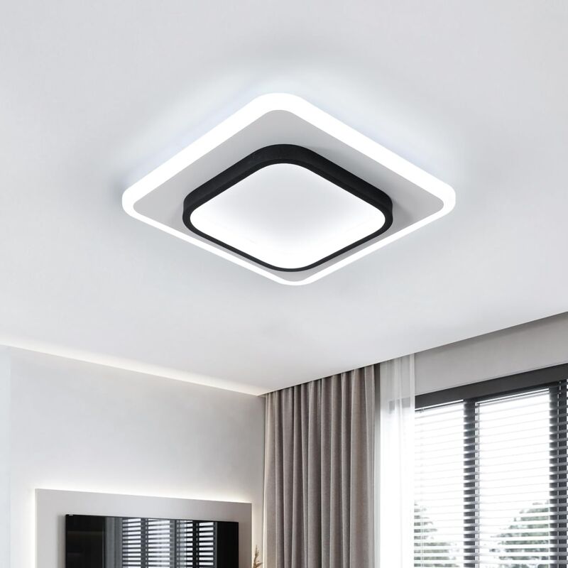 GOECO Moderne LED-Deckenleuchte, 30 W, 3375 lm, quadratische Acryl-Deckenleuchte, schwarze Leuchte, schwarz-weiße Deckenleuchte für Wohnzimmer,