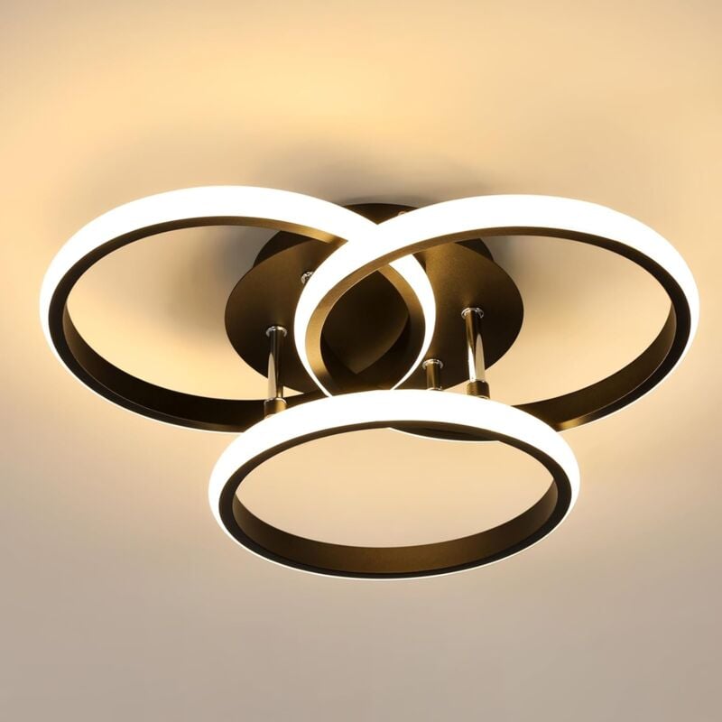 Moderne LED-Deckenleuchte 40CM, 40W 4500LM Schwarze Deckenleuchte für Schlafzimmer Rund Warmweiß 3000K, Innen-Deckenleuchte aus Aluminium für